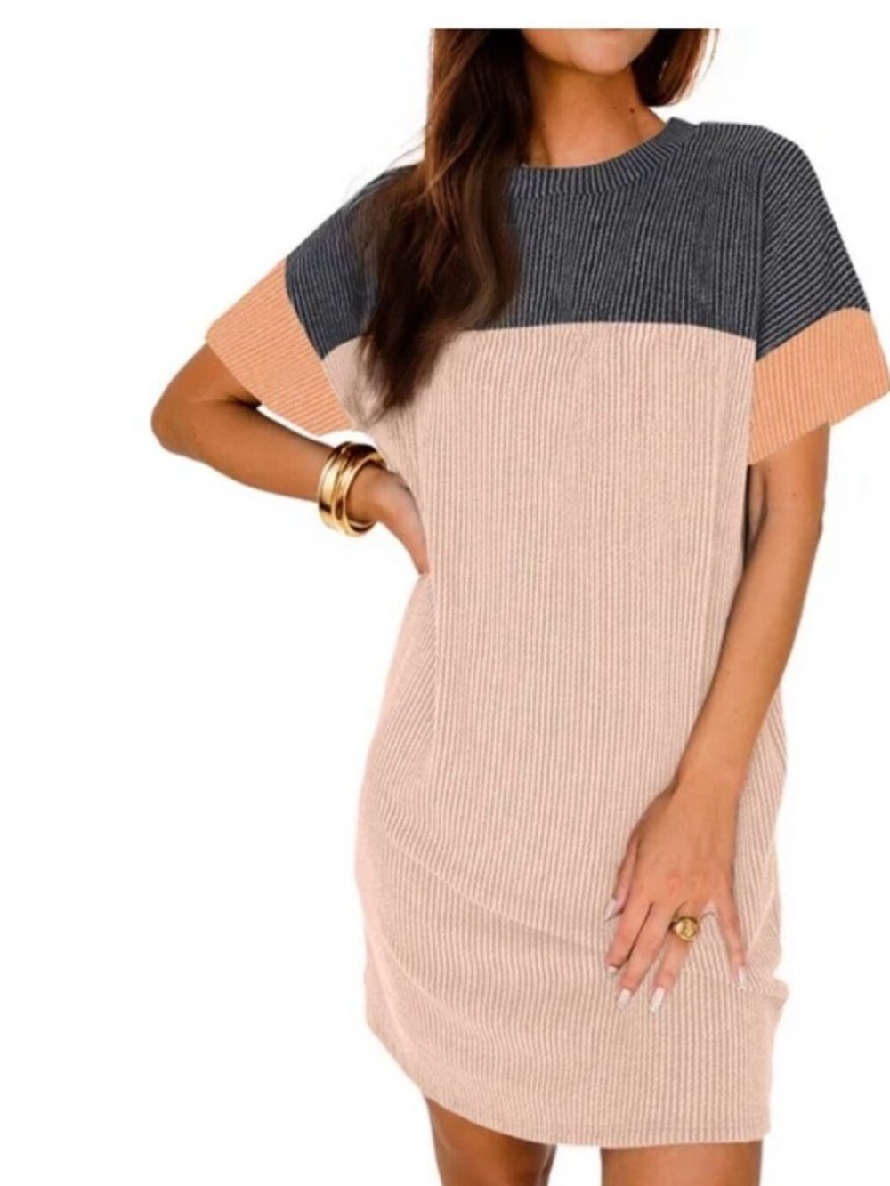 5/$25 - NWT T Shirt Dress Womens L Ribbed Short Sleeve Casual Pockets